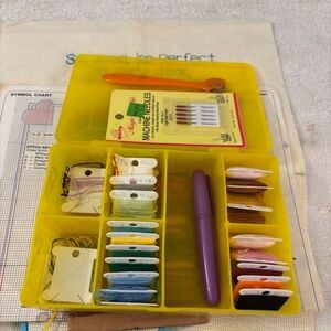 Vibrant Yellow Sewing Storage Box Various supplies Vintage